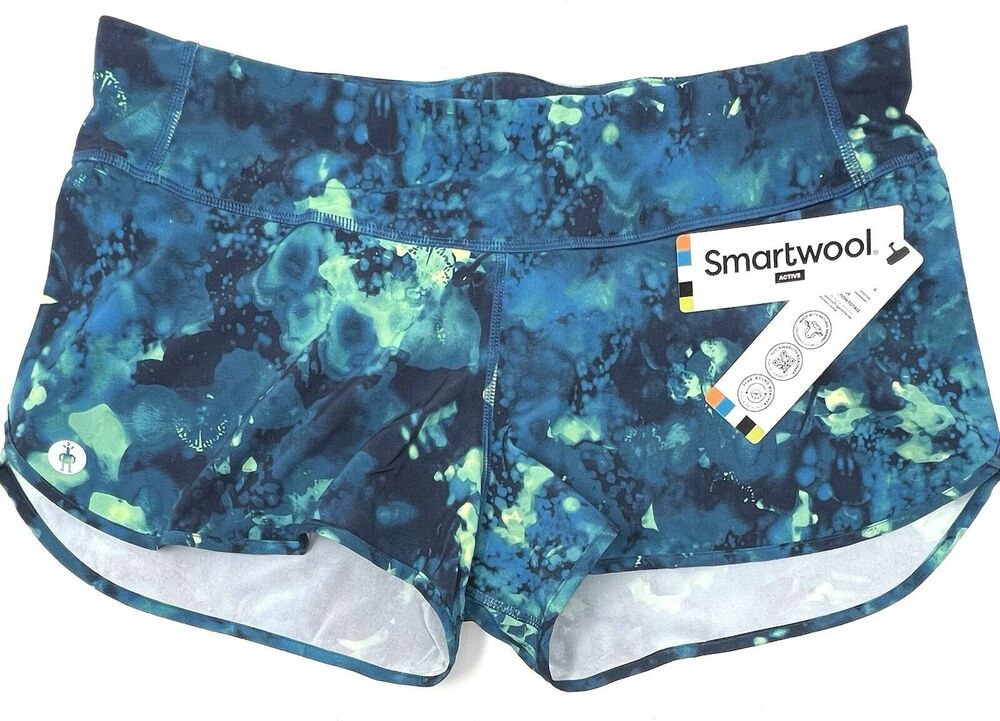 Smartwool Women Active Lined Shorts Size M Blue Watercolor Medium SW016604P33